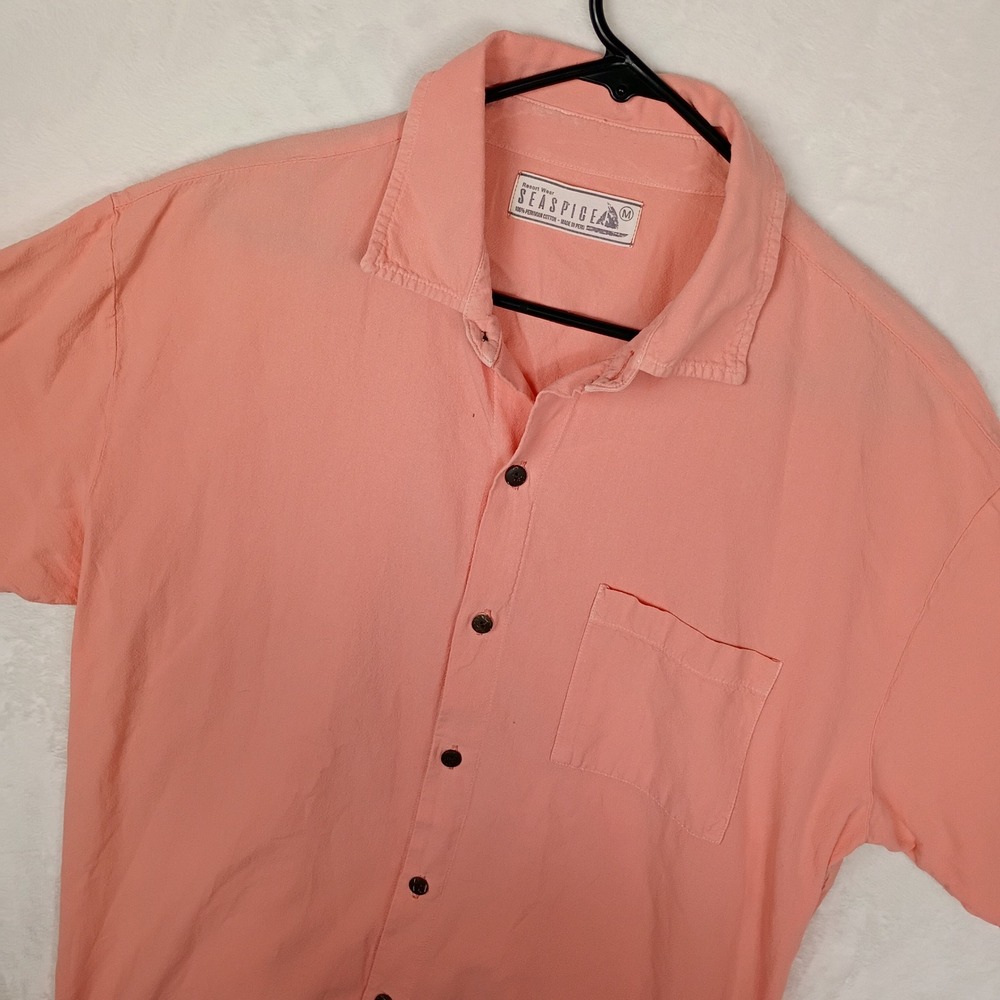 Seaspice Resort Wear Mens Medium Coral Pink 100% Peruvian Cotton Button Up Shirt